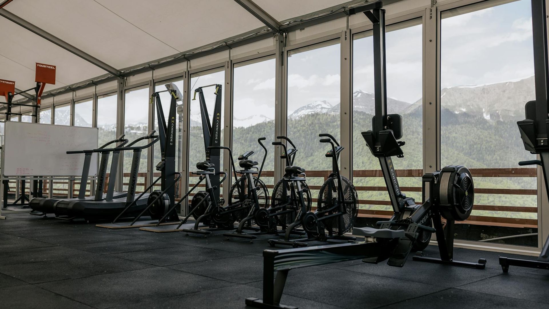 Cardio training atmosphere in a minimalist modern gym